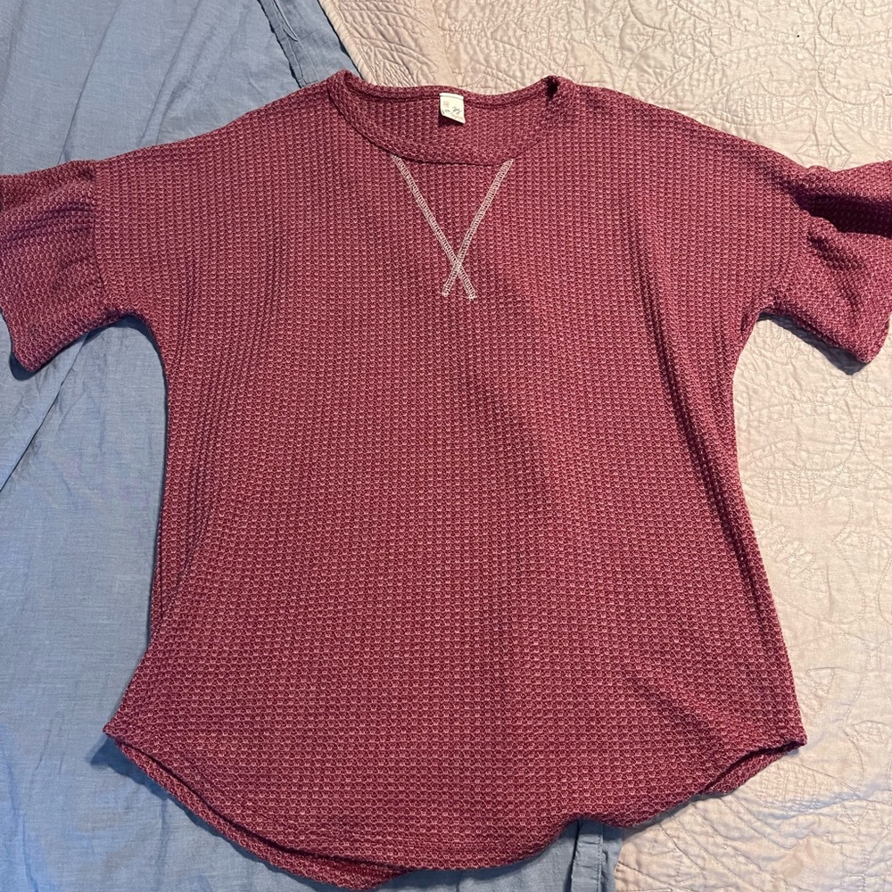 Small maroon waffle material bell sleeve top
